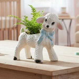 Vintage 50s Spring Lamb Ceramic Pottery Planter Nursery Decor Mid Century Kitsch